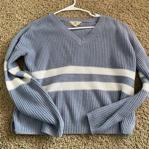 blue & white v-neck sweater